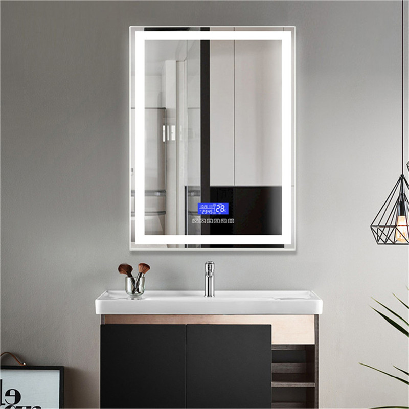 Вертикална стена, монтирана на светодиодна баня Умно огледало с функция на температурата на блутуут говорител