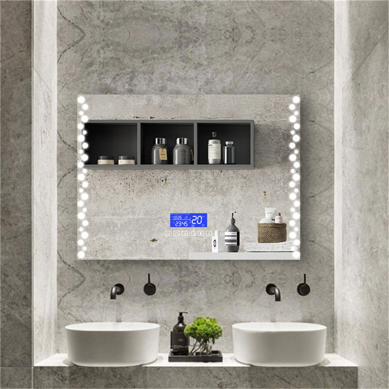 weather condition Three Color Lights led Backlit Mirror with Bluetooth/Digital Clock/Defogger