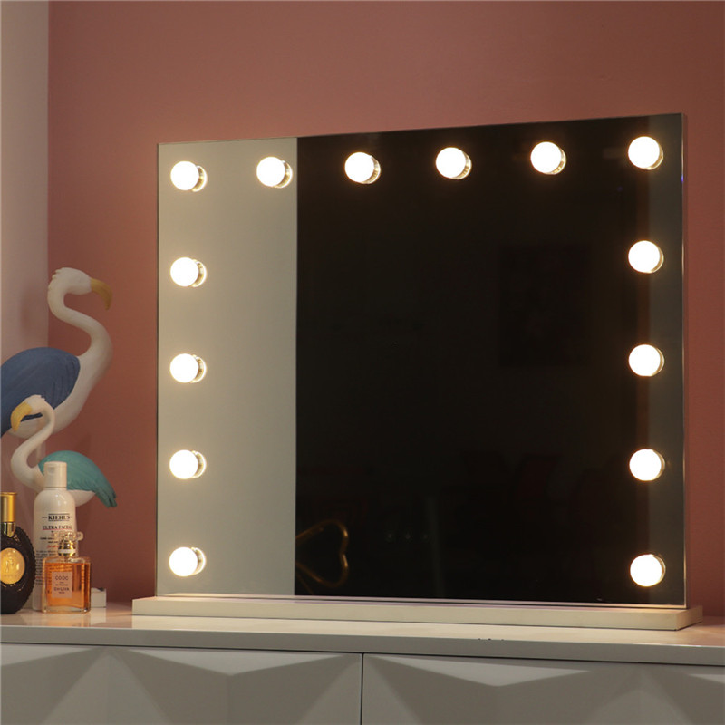 Бяло голямо холивудско огледало с 14PCS Lighted Bulbs Make Vanity Dressing